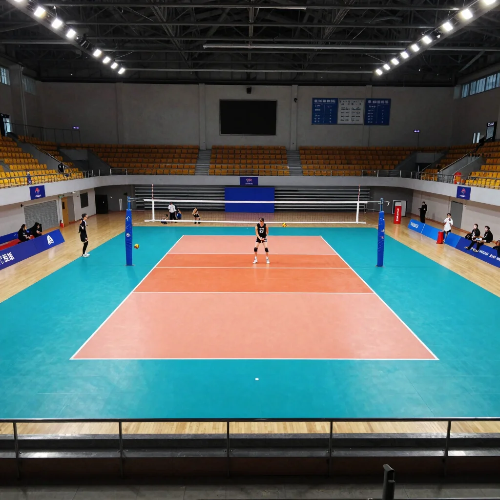 Spacious indoor volleyball and multi-sport court markings with clear spectator zones